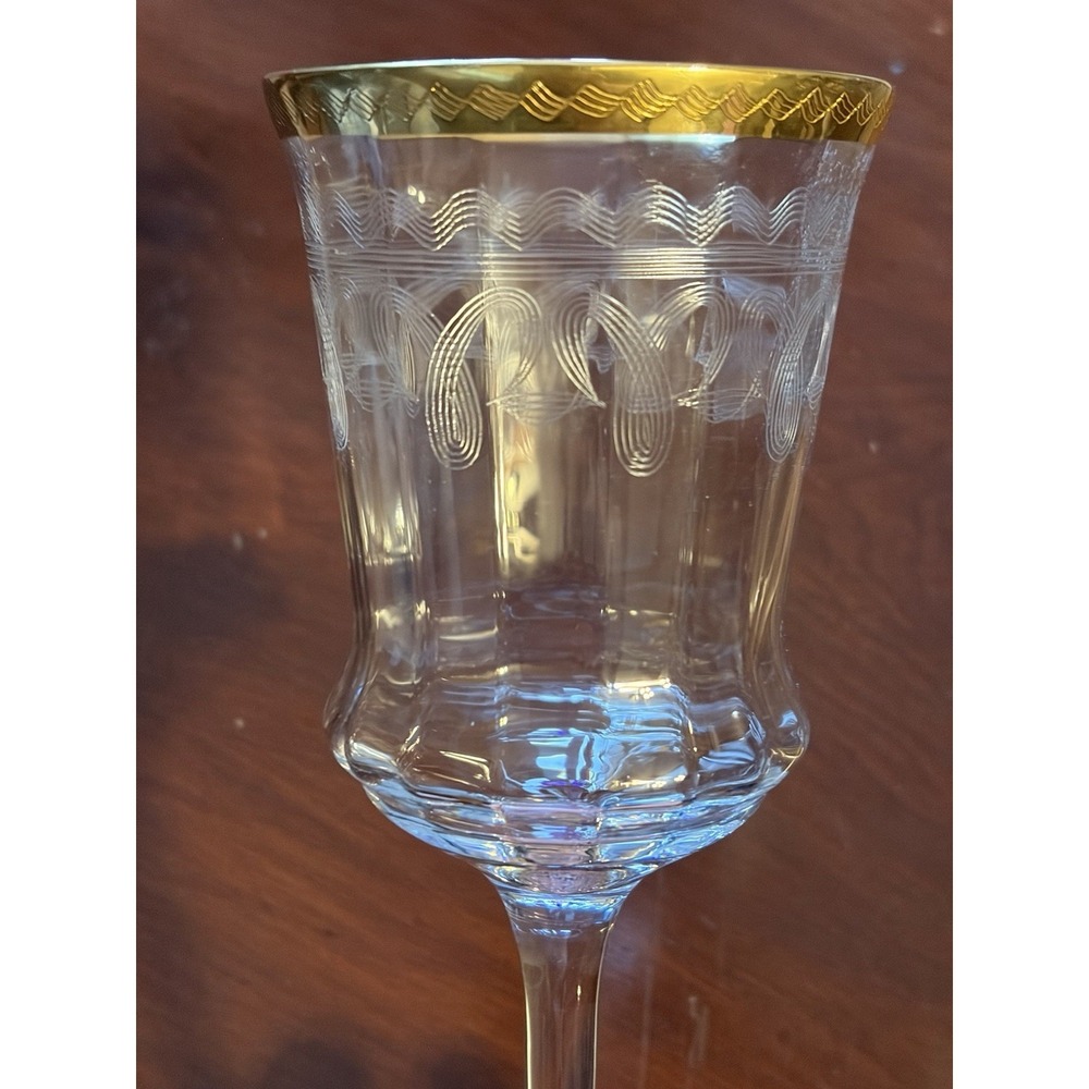 3 Vintage Tiffin-Franciscan 14196-6 Wine Water Goblet Stem Glass Etched Gold Rim